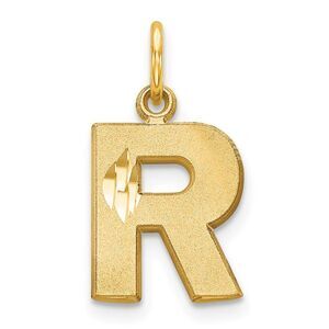 14k Yellow Gold, Julia Collection, Small Satin Block Initial R Pendant